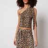 Woemn Damson Madder Clothing | Damson Madder Zadie Shirred Leopard-Print Organic Cotton Top