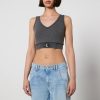 Woemn Calvin Klein Jeans Tops | Calvin Klein Jeans Label Washed Stretch Cotton-Jersey Crop Top