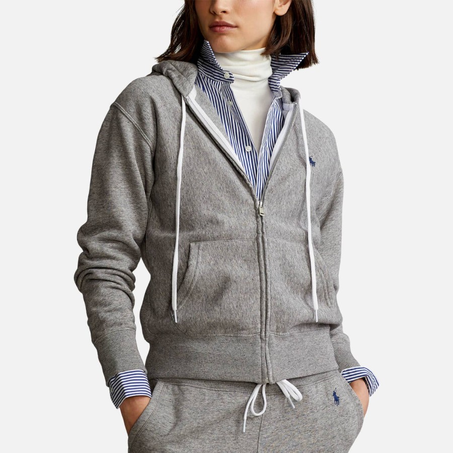 Woemn Polo Ralph Lauren Hoodies & Sweats | Polo Ralph Lauren Women'S Zip Up Hooded Top - Dark Vintage Heather