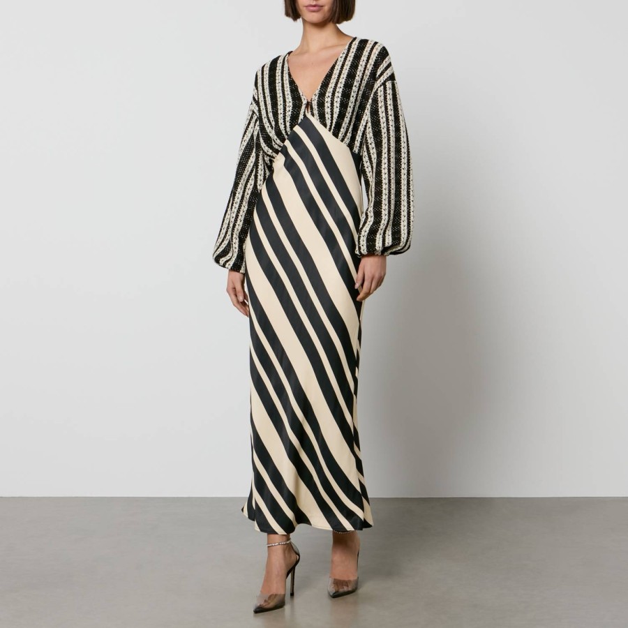 Woemn Never Fully Dressed Clothing | Never Fully Dressed Emma Satin And Crotchet Maxi Dress