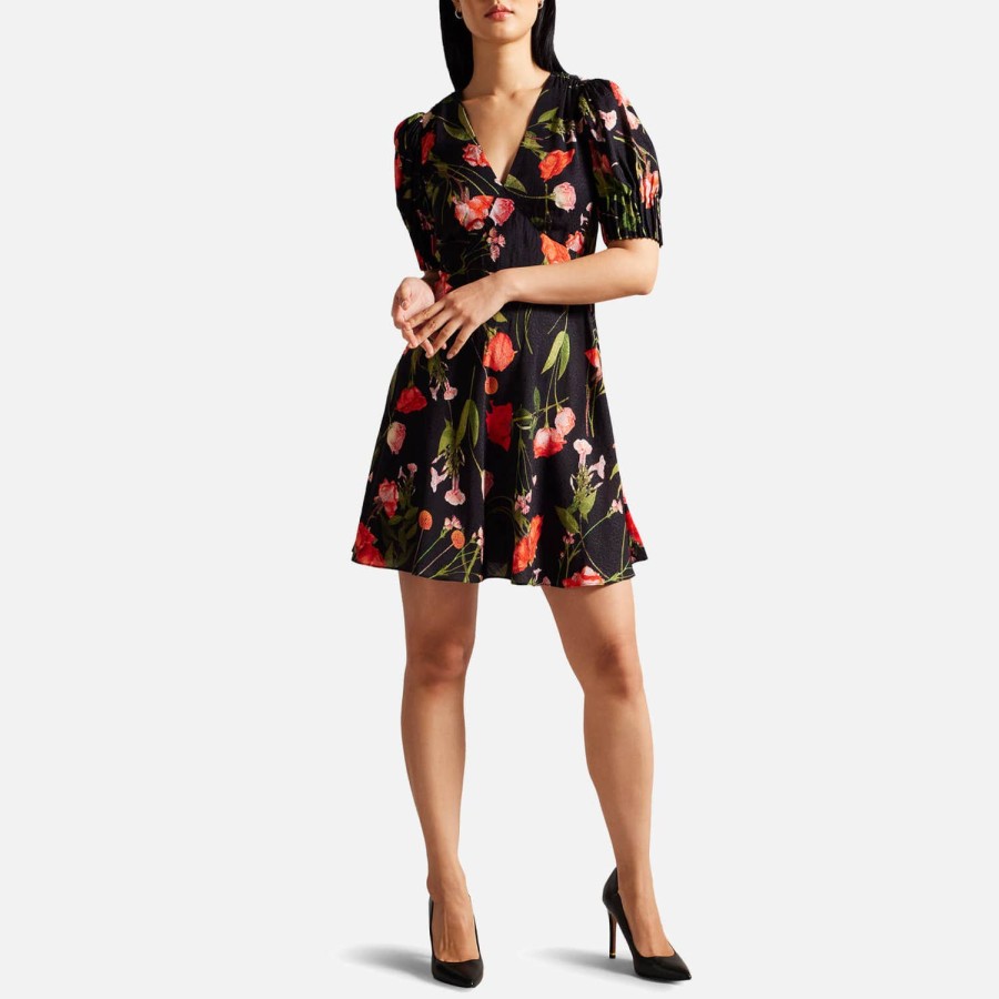 Woemn Ted Baker Dresses | Ted Baker Sienno Puff Sleeve Crepe Tea Dress