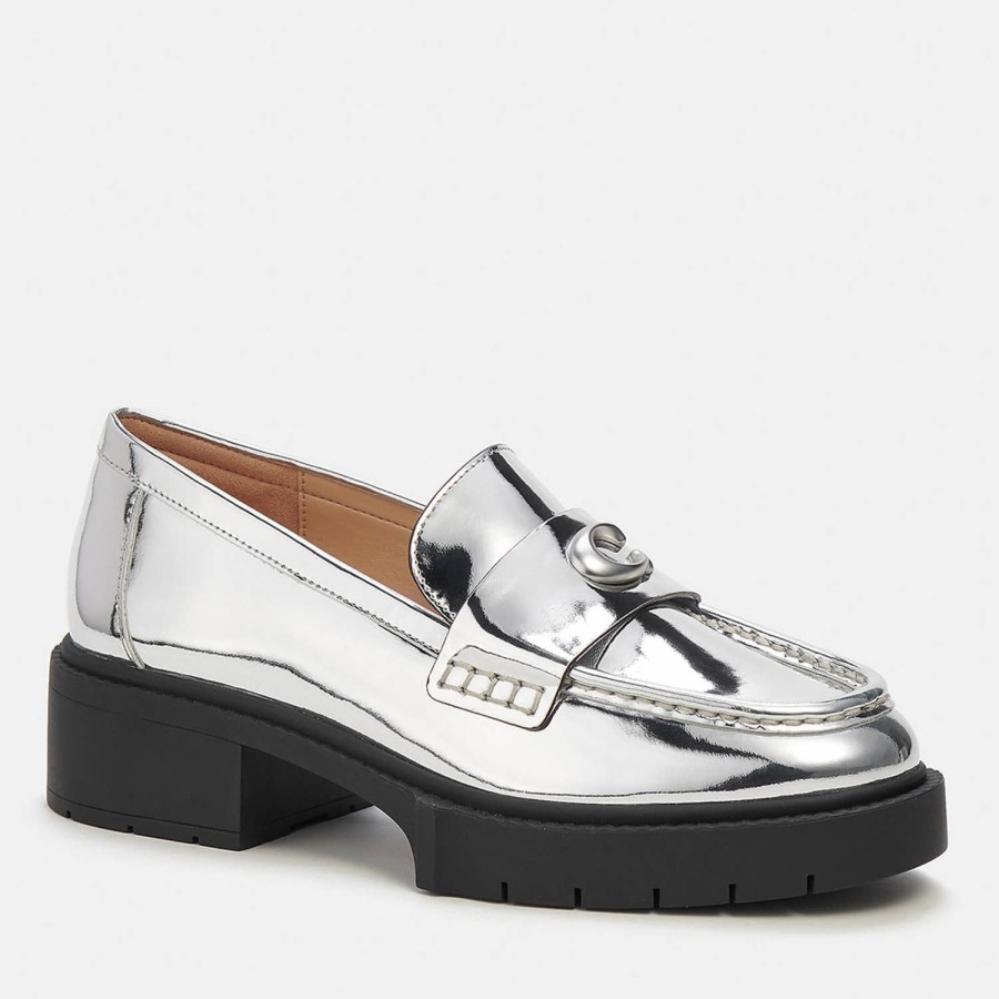 Footwear Coach Loafers | Coach Leah Metallic Leather Loafers