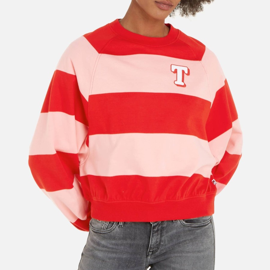 Woemn Tommy Jeans Hoodies & Sweats | Tommy Jeans Striped Two-Tone Cotton Sweatshirt