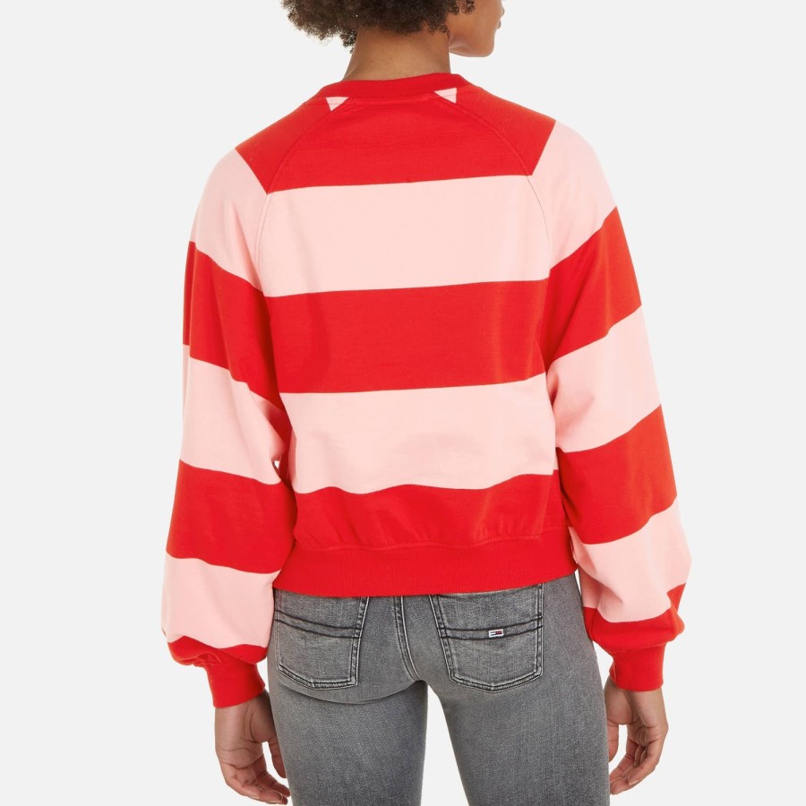 Woemn Tommy Jeans Hoodies & Sweats | Tommy Jeans Striped Two-Tone Cotton Sweatshirt