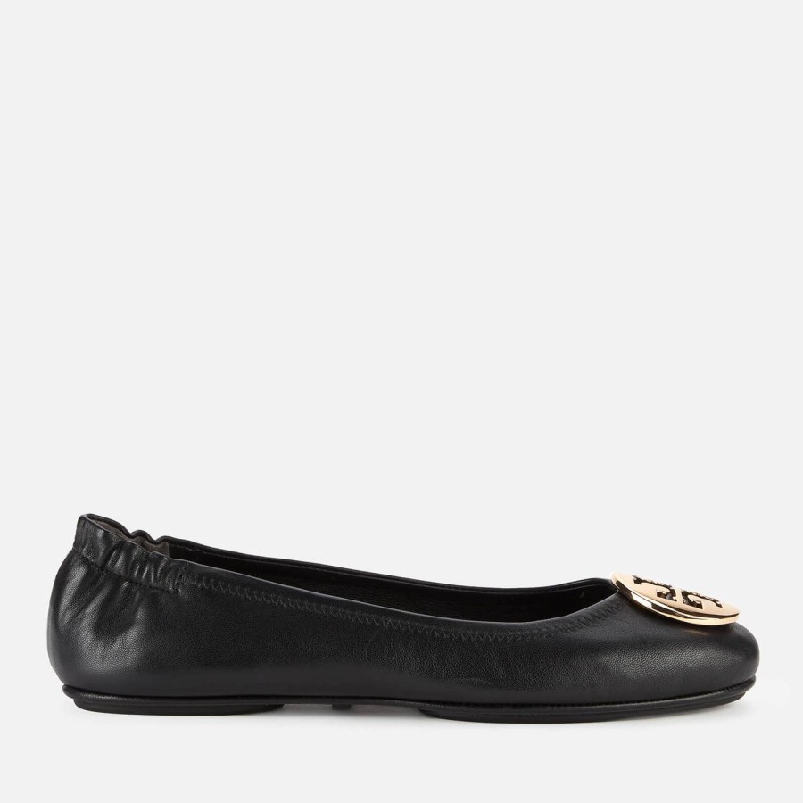 Footwear Tory Burch Flats | Tory Burch Women'S Minnie Metal Logo Leather Ballet Flats - Perfect Black/Gold