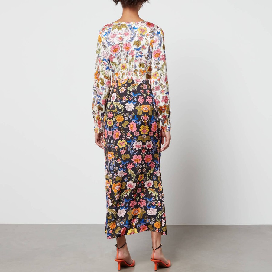 Woemn Never Fully Dressed Dresses | Never Fully Dressed Louella Floral-Print Satin Dress