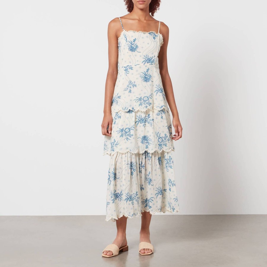 Woemn Never Fully Dressed Clothing | Never Fully Dressed Peony Printed Cotton-Gauze Dress