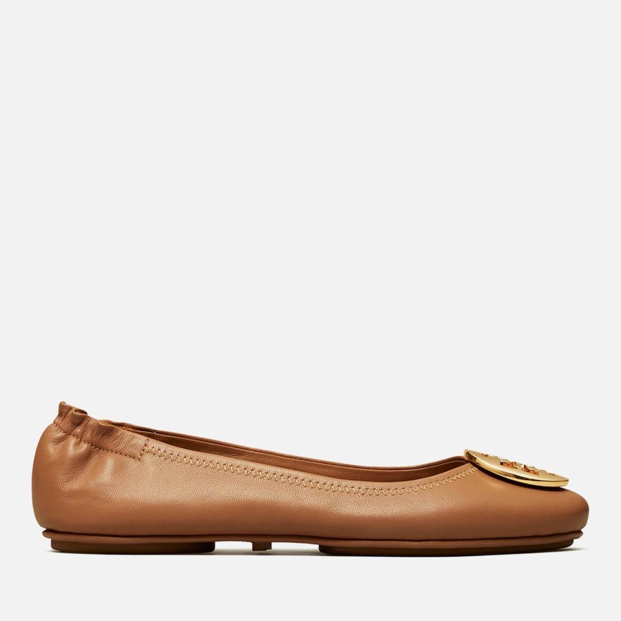 Footwear Tory Burch Flats | Tory Burch Women'S Minnie Travel Leather Ballet Flats - Royal Tan/Gold