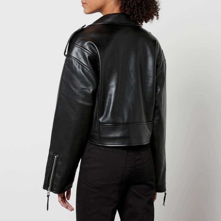 Woemn Good American Jackets & Coats | Good American Crop Moto Cropped Faux Leather Jacket